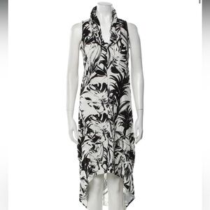 Cynthia Rowley Sleeveless High-Low Black&White Tropical Print Linen Dress Size M